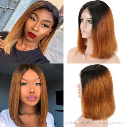 wholesale 100% Human Cuticle Aligned raw Virgin remy Hair Pre-Plucked  Brazilian Lace closure Front highlight Bob Wigs vendor